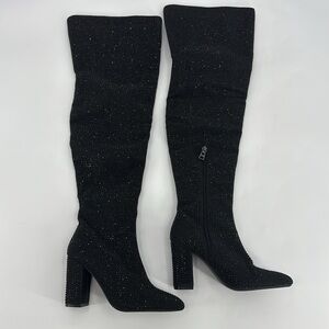 Kurt Geiger Carvela Glam Rock Rhinestone Studded Embellished Over The Knee Boots